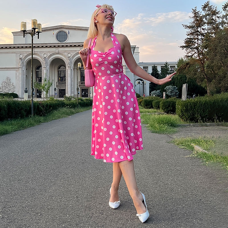 Elegant Polka Dots Retro Vintage Grease Outfits A-Line Dress Swing