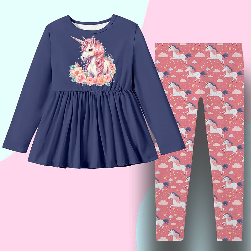 Voor meisjes 3D Grafisch Tekenfilm Eenhoorn T-shirt & broek Jurkenset Kledingset Lange mouw 3D-afdrukken Lente Herfst Winter Actief Modieus Dagelijks Kinderen 3-12 jaar Buiten Vakantie Afspraakje 2025 - $19.49 -P6
