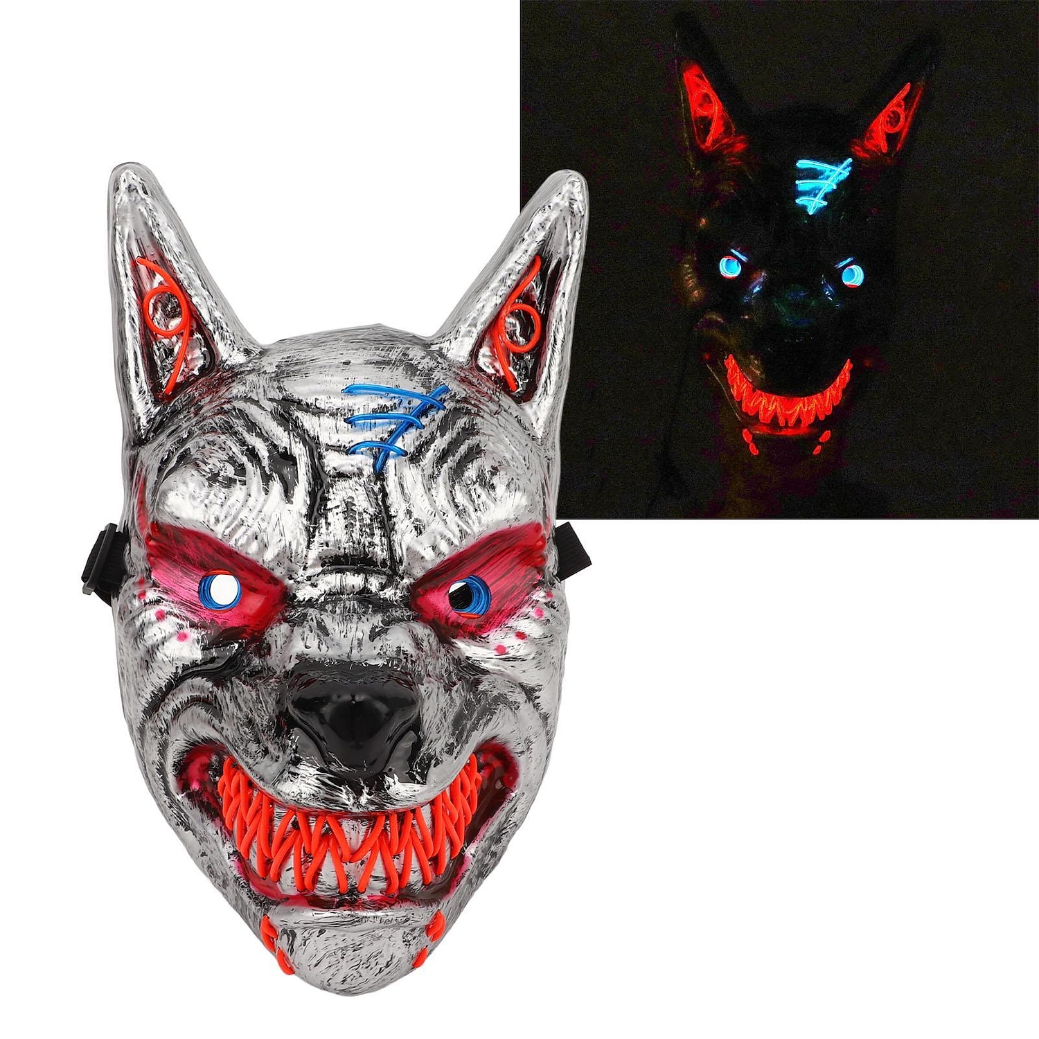 halloween wolf head mask anime demon led halloween skrämmande varg mask för kostymfest 2025 - $18.99 –P6