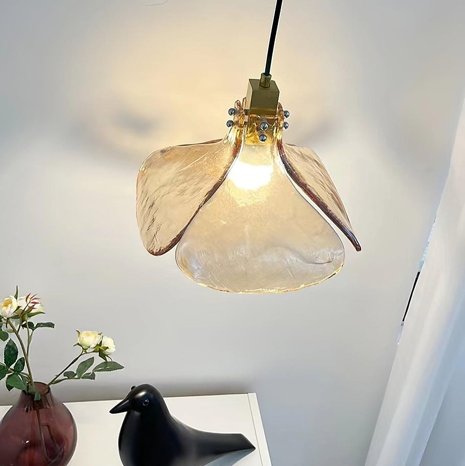 lampada a sospensione a led design floreale in vetro paralume ambra e12/e14 lampada a sospensione per interni loft lampada a sospensione a soffitto regolabile in altezza camera da letto bar del 2025 a $229.99 –P8