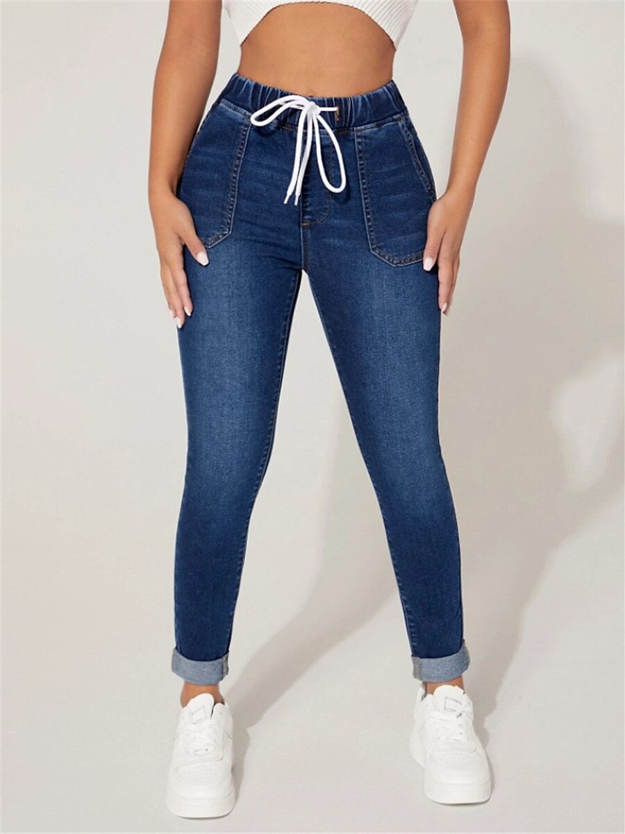 Women's Jeans Slim Pants Trousers Full Length Denim Micro-elastic High Waist Fashion Streetwear Street Daily Dark Navy S M Fall Winter 2023 - US $29.99 –P1