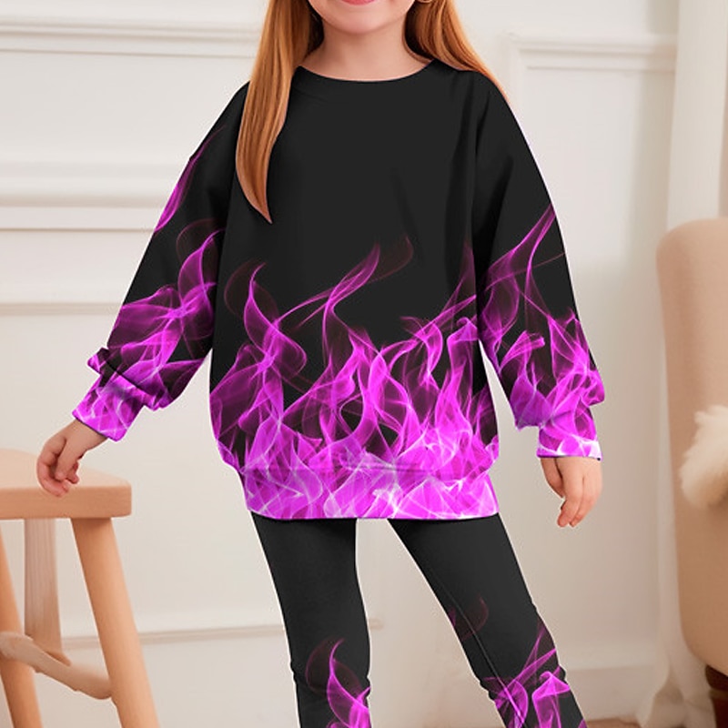 Jente 3D Grafisk Gradient Ramp Sweatshirt & Joggebuksesett Langermet 3D-utskrift Høst Vinter Aktiv Mote Daglig Barn 3-12 år utendørs Feriereise Stevnemøte Normal 2025 - $20.99 –P6