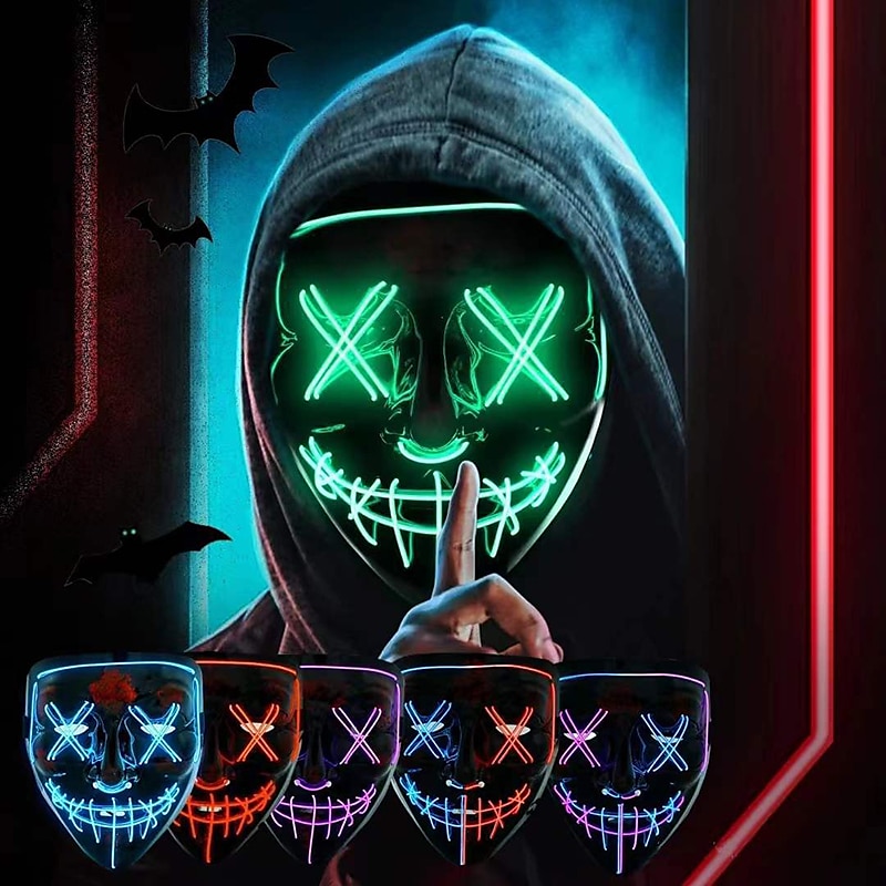 1 sztuk halloween świecąca maska klauna led świecąca czarna maska w kształcie litery V element ubioru rekwizyty bal przebierańców horror duch maska na twarz 2025 - $14.49 –P2