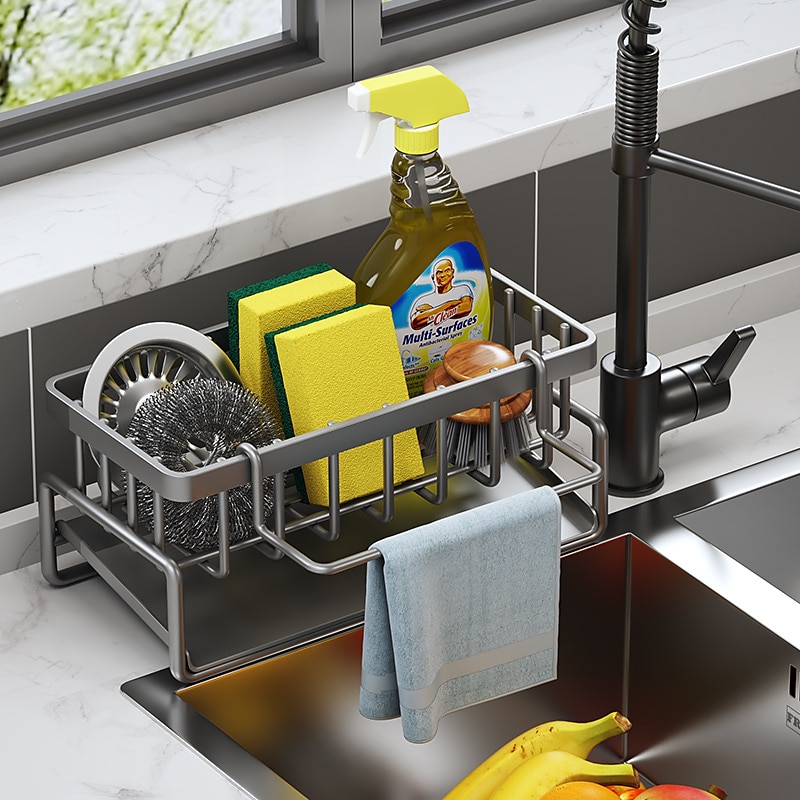 Sink Caddy, Sponge Drain Rack With Dishcloth Holder, Stainless Steel Sink Storage Rack for Sponge Dish Soap Dishcloth Brushes Rags 2025 - $27.99 –P3