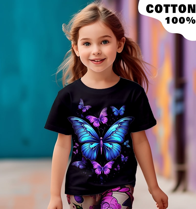 Fete 3D Grafic Fluture Tricou Manșon scurt Tipărire 3D Vară Primăvară Activ Modă Drăguţ 100% Bumbac Copii 3-12 ani În aer liber Casual Zilnic Fit regulat 2026 - $13.99 –P5