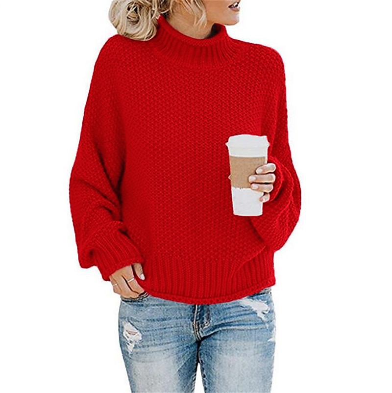 Femme Pull basique Décontractées Couleur unie Grosse maille Crocheté Col Roulé Tricoté manche longue Tricoter du quotidien Sortie Bleu Ciel Noir Automne Hiver de 2025 ? $47.99 –P8