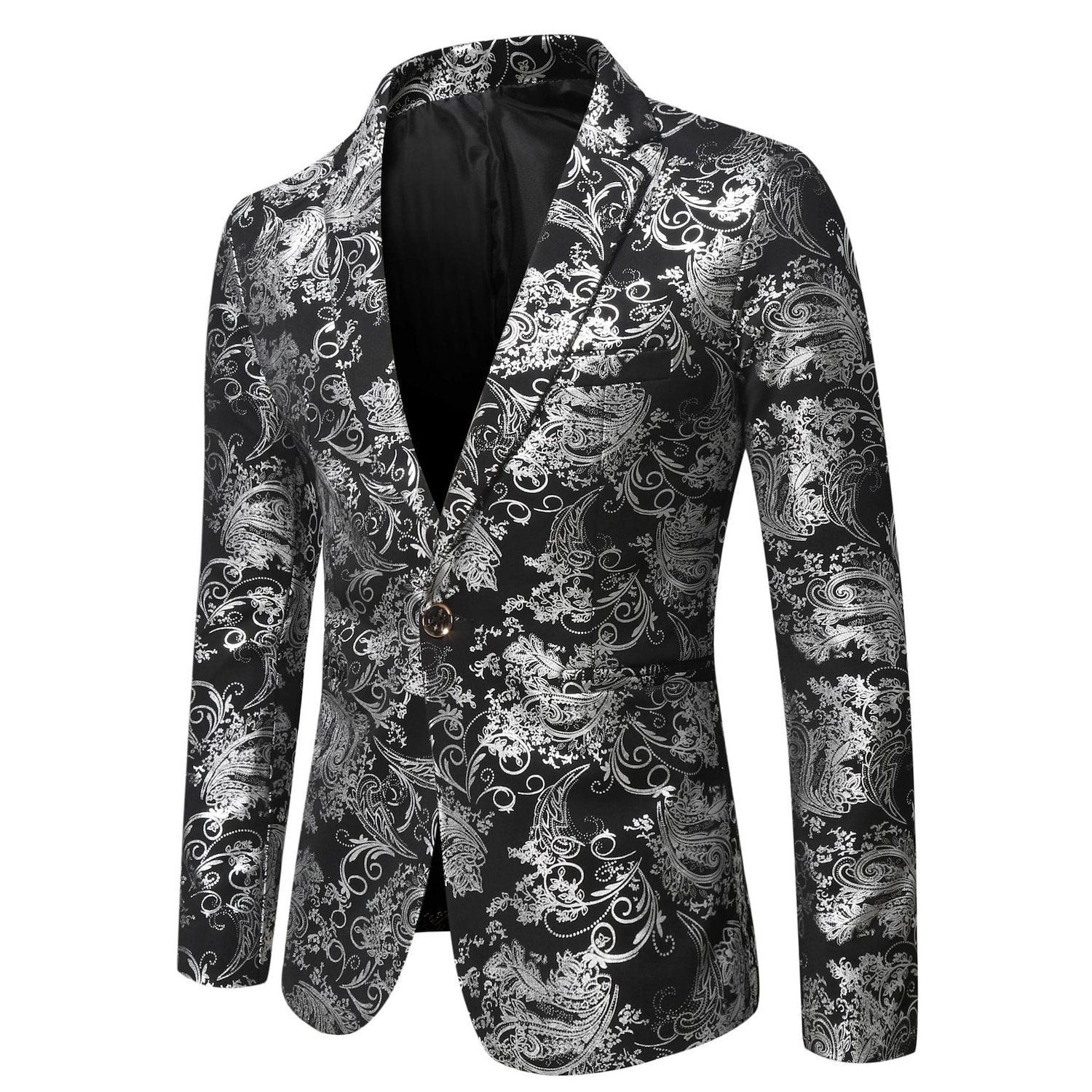 Herren Abendkleidung Blazer Sakko Hochzeitsfeier Cocktail Ganzjährig Polyester Blumen Einreiher - 2 Knöpfe Blazer Silber Gold 2025 - $52.99 –P6