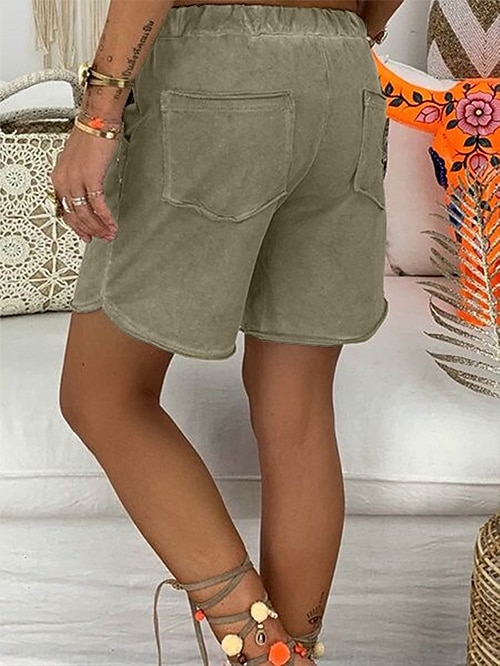 Femme Short Bermuda Mode Court Plein Cordon Poches latérales Confort Micro-élastique Vacances Plage Noir Blanche Kaki Standard de 2025 ? $16.99 –P3