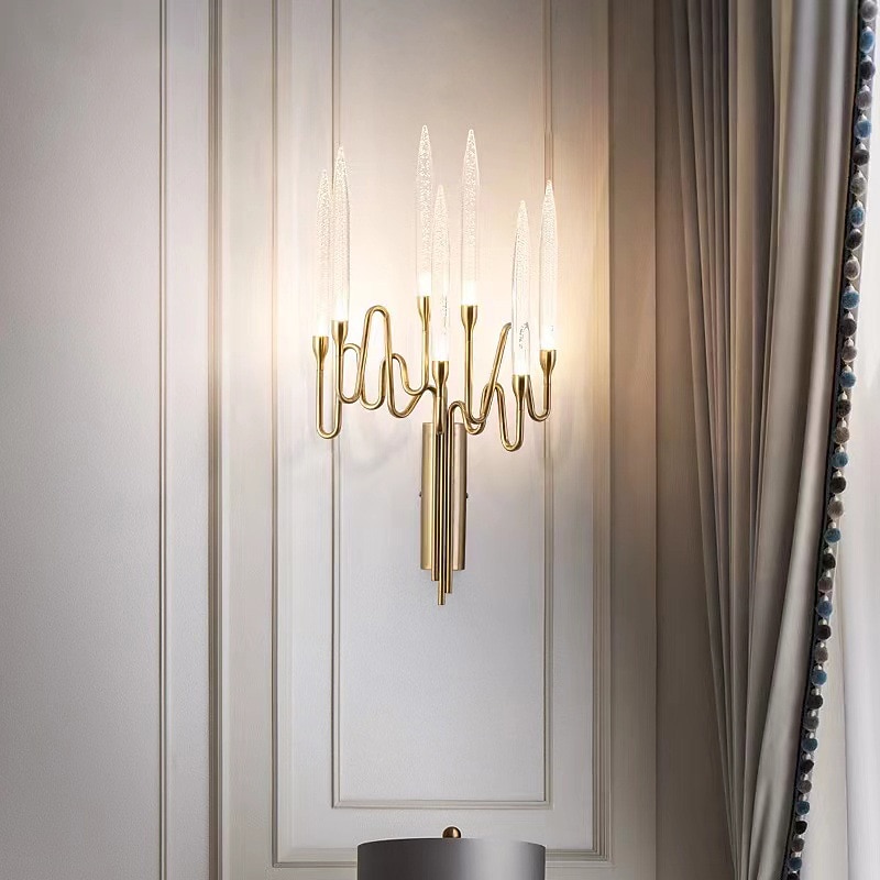 luces de pared de interior de cristal k9 7 cabezas de oro led aplique de pared de estilo nórdico sala de estar tiendas cafés acero blanco cálido luz de pared blanco cálido 110-240v 2026 - $630.69 –P4