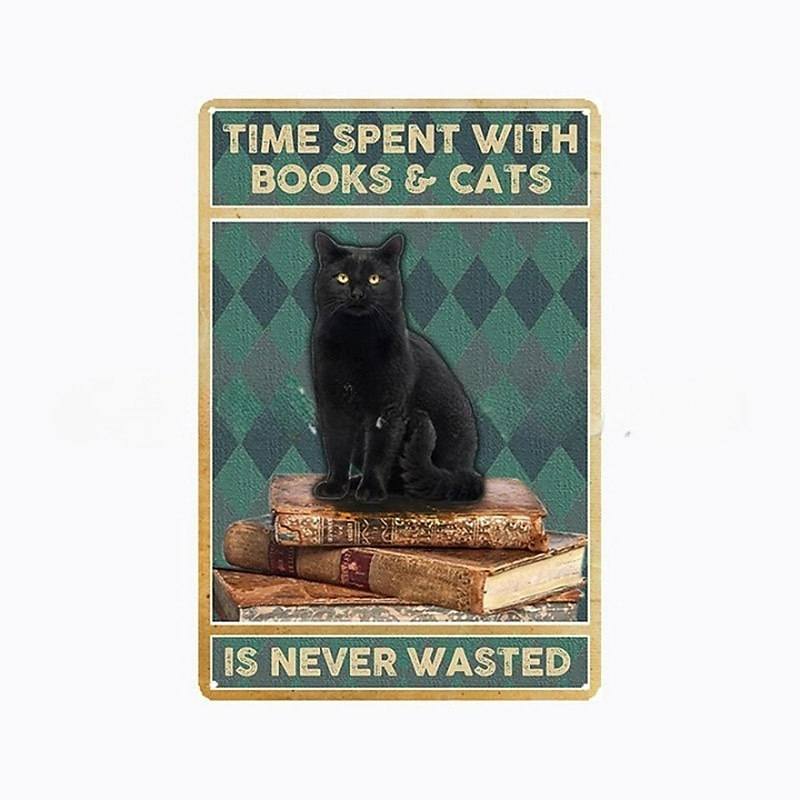1db retro fém bádogtábla macska boros bádog tábla vintage konyhai táblák fali dekoráció, festmény fali akasztó lakberendezéshez fali művészet fém bádogtábla 20x30cm/8''x12'' 2026 - GBP £10.87 –P16