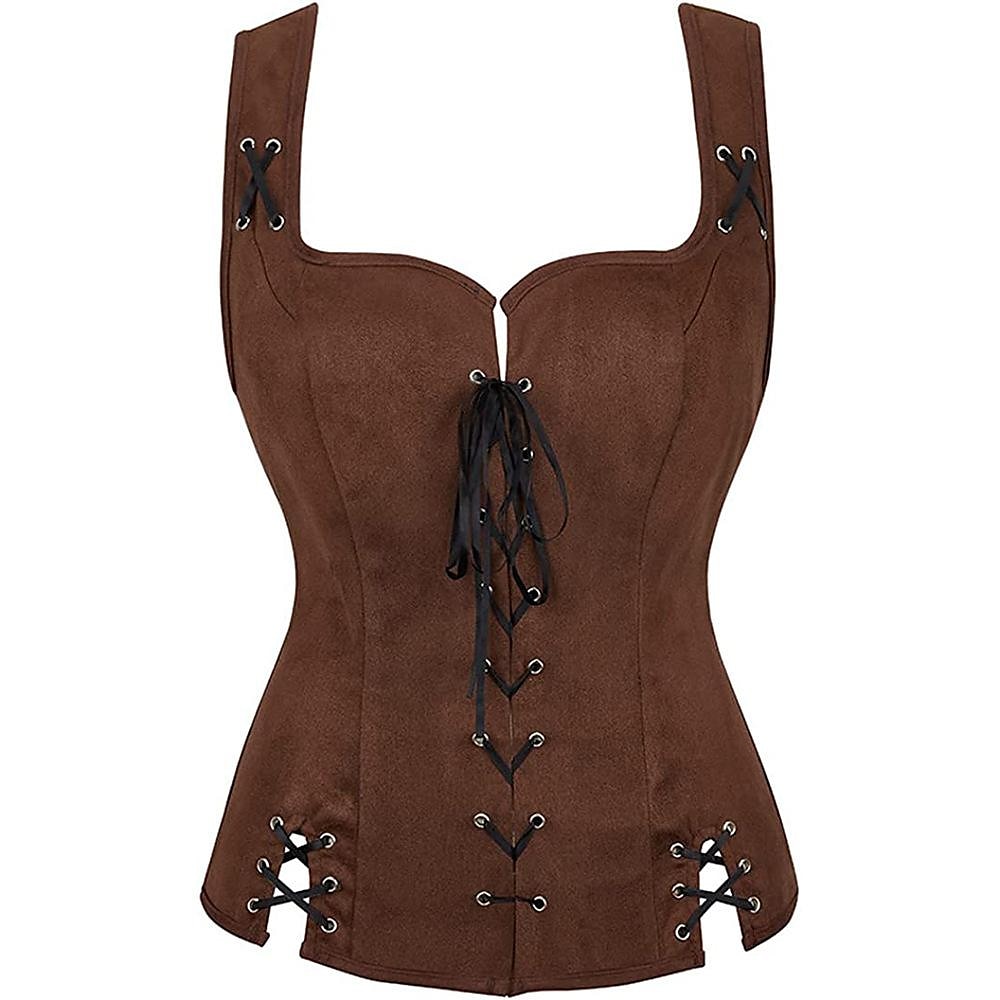 Retro Vintage Medieval Renaissance Suede Vest Pirate Viking Drawstring Solid Colored Fancy Dress Women's Pirate Fantasy Steampunk Halloween Carnival Masquerade LARP Ren Faire Adults' Vest Top All 2025 - $35.99 –P2