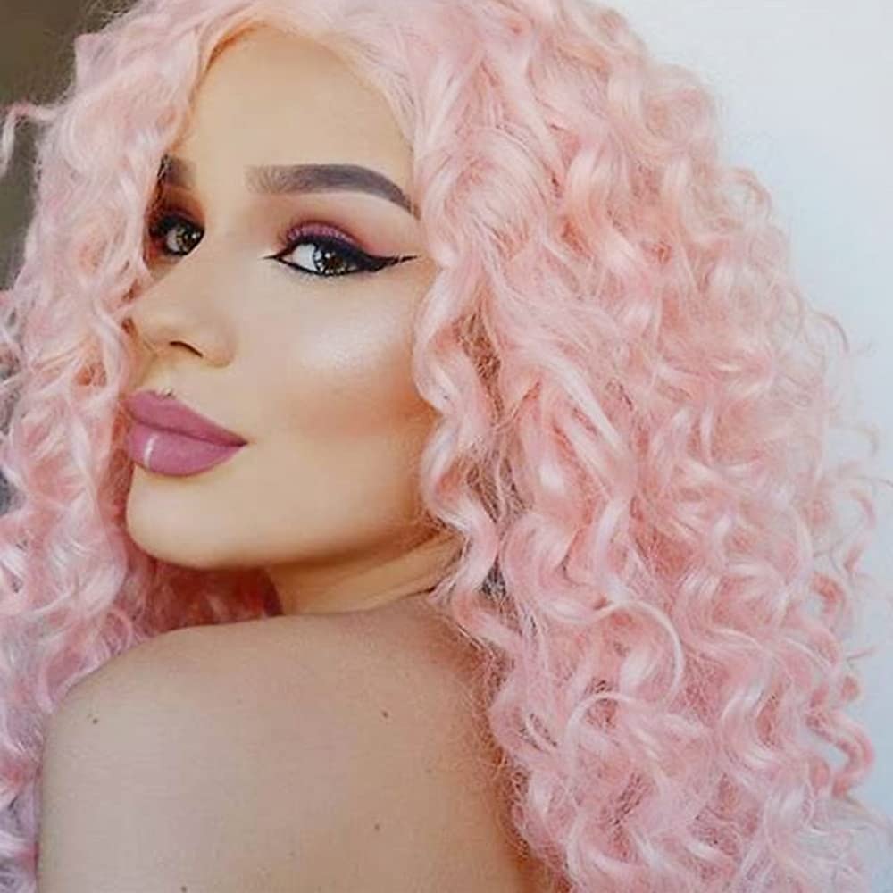 lunghe parrucche ricci rosa per le donne riscaldano la parrucca riccia ondulata sintetica a strati parrucca di sostituzione dei capelli gonfi riccioli sciolti parrucca da festa quotidiana del 2025 a $24.99 –P10