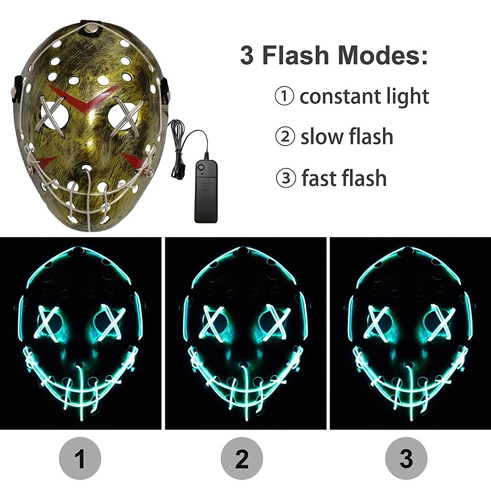2025年 LEDライトアップパージマスクジェイソンマスク怖いマスクグローハロウィーンマスク子供用 & 大人用3点滅モード  コレクション – $16.99 –P2