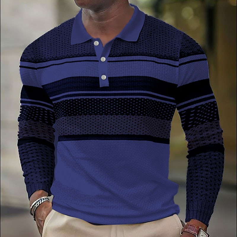 Men's Striped Golf Shirt Long Sleeve Polo Shirts Collared Shirts Casual Vacation Wear Formal Wear Festival Wear Buttons 3D Print Fall & Winter White Purple Brown 2025 - $23.99 –P3