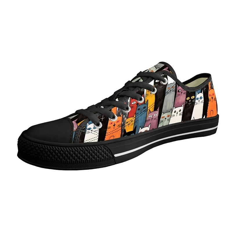 Sneakers da donna in tela con stampa di gatti colorati – graziose scarpe casual con lacci per gli amanti dei gatti, da indossare tutti i giorni e per le passeggiate del 2025 a $42.99 –P9