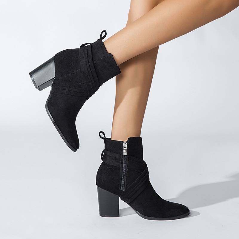 Mulheres Botas Tamanhos Grandes Botins Botins Botas de salto Diário Côr Sólida Botas Botas Tornozelo Inverno Salto Robusto Dedo Apontado Elegante Moda Cetim zíper Preto Azul Marron de 2025 por $64.99 –P12