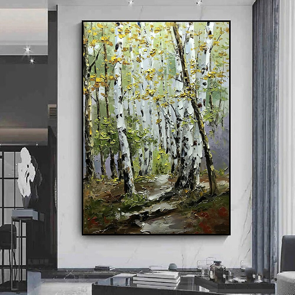 Handgefertigtes, handgemaltes Ölgemälde, Wandkunst, Frühlingsbirkenwald, Gemälde auf Leinwand, moderne Textur, grüner Baum, Gemälde, Dekor, gerollte Leinwand, kein Rahmen, ungedehnt 2025 - $75.99 –P8