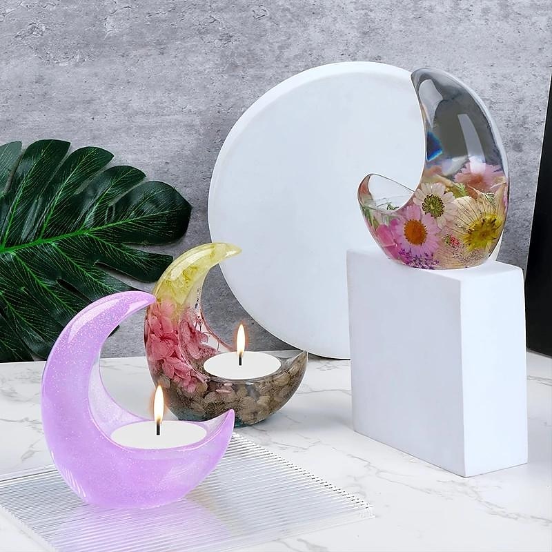 Moon Shape Candle Holder Resin Molds, 3D Silicone Molds For Candles,Moon Shape Resin Molds, Epoxy Resin Molds, Moon Shape Resin Mold For Candle Ornament Making, Resin, Clay Craft, Home Decoration 2025 - $12.49 –P2