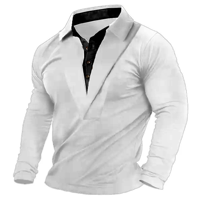 Herren Henley Hemd T-Shirt Langarm Revers Sommer Farbblock Mode Designer Basic Patchwork Urlaub Straße Ausgehen Schwarz Weiß Marinenblau Top T-Shirt für Herren 2025 - $21.99 –P3