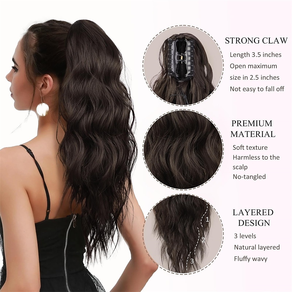 Ponytail Extension Claw Clip in Pony Tails Hair Extensions Fluffy Natural Synthetic Wavy Secret Ponytail Hairpiece 22 Inch Dirty Blonde mix Highlight Blonde for Women Daily Use party 2026 - $17.49 –P3
