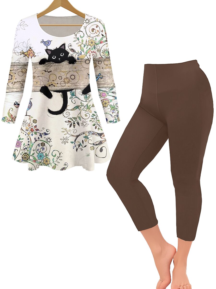 dames loungewear sets 2 stuks kattenbloem casual comfort thuis dagelijks ademend ronde hals lange mouw trui broek zomer lente thuis outfits 2025 - $23.99 –P2