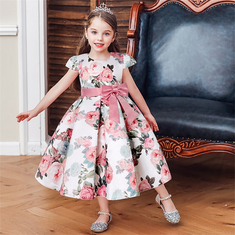 Kinder Mädchen Kleid Partykleid Blumen Blume Kurzarm Leistung Hochzeit Besonderer Anlass Gerafft Elegant Urlaub Mode Polyester Midi Partykleid Schwingkleid Skaterkleid Sommer Frühling 3-10 Jahre Wei 2026 - $36.99 –P1