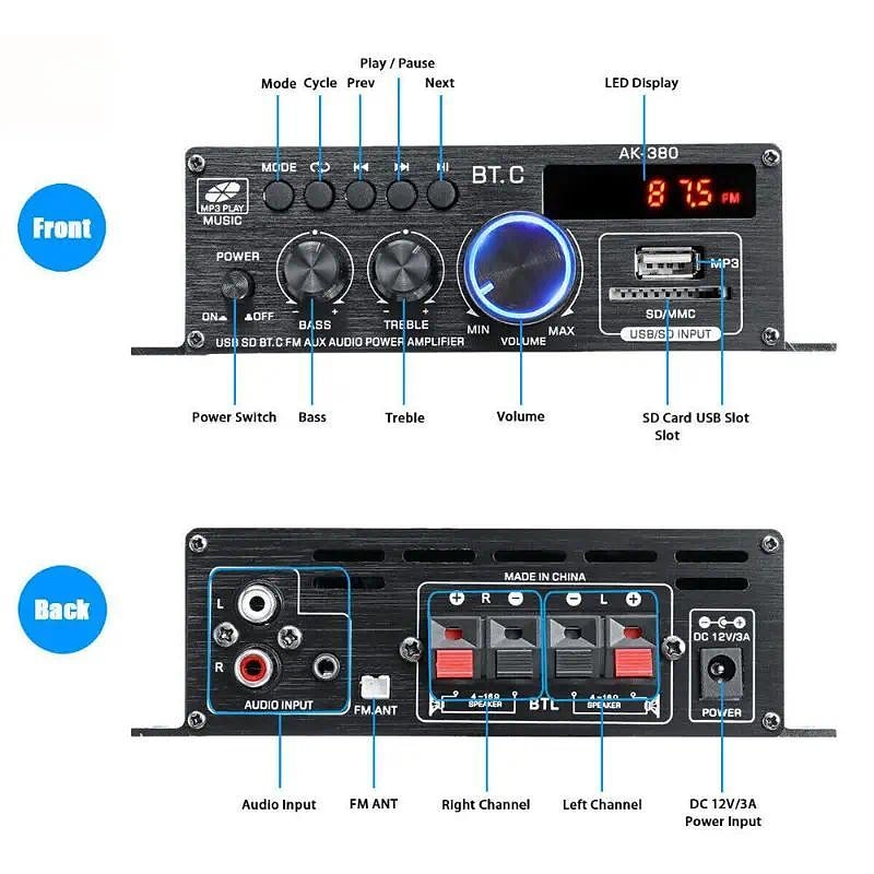 Высококачественный комплект 800 Вт 2-канальный мини Hi-Fi усилитель аудио стерео домашний автомобильный FM подарок на день святого Валентина 2026 - $45.99 –P3