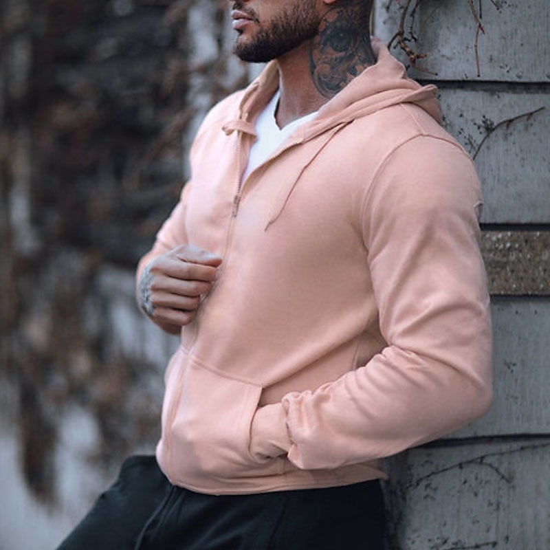 Męskie Rozpinana bluza z kapturem Bluza z zamkiem Rumiany róż Niebieski Szary Kaptur Równina Zapiąć na zamek błyskawiczny Sport i turystyka Codzienny Święto Poliester Moda miejska Nowoczesne Codzienny 2026 - $33.99 –P6