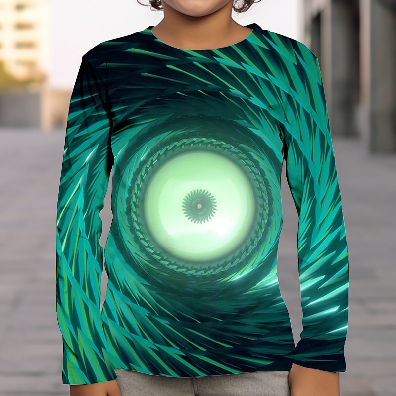 pojkar 3D-grafik optisk illusion t-shirt långärmad 3D-tryck sommar vår höst sport mode streetwear polyester barn 4-12 år utomhus casual daglig normal passform 2025 - $13.99 –P15
