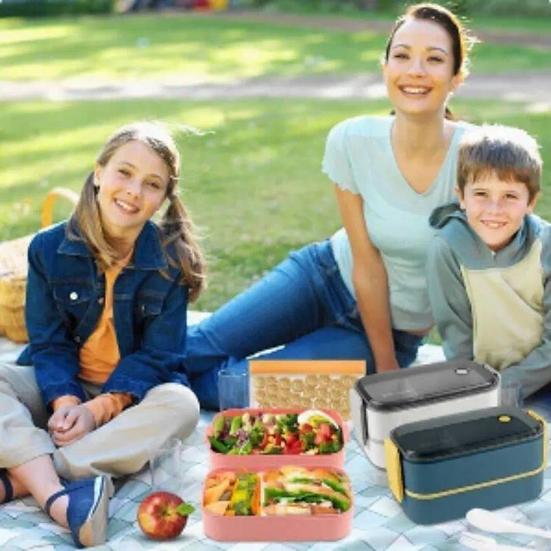 1000 ml matboks med servise for kontorarbeidere, kvadratisk delt mikrobølgeovn bento-boks, lekkasjesikker matbeholder, hjemmekjøkkenutstyr til skolebakgrunn 2025 - $11.99 –P10