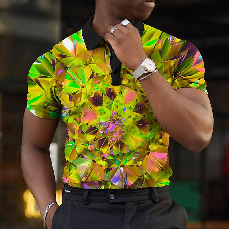 Homme Graphique Polo Chemise de golf Manche Courte Polos Chemises à Col Occasionnel Vêtements de vacances Vêtements de rave Tenues de fête Boutons Impression 3D Jaune Rouge Bleu de 2025 ? $22.99 –P4