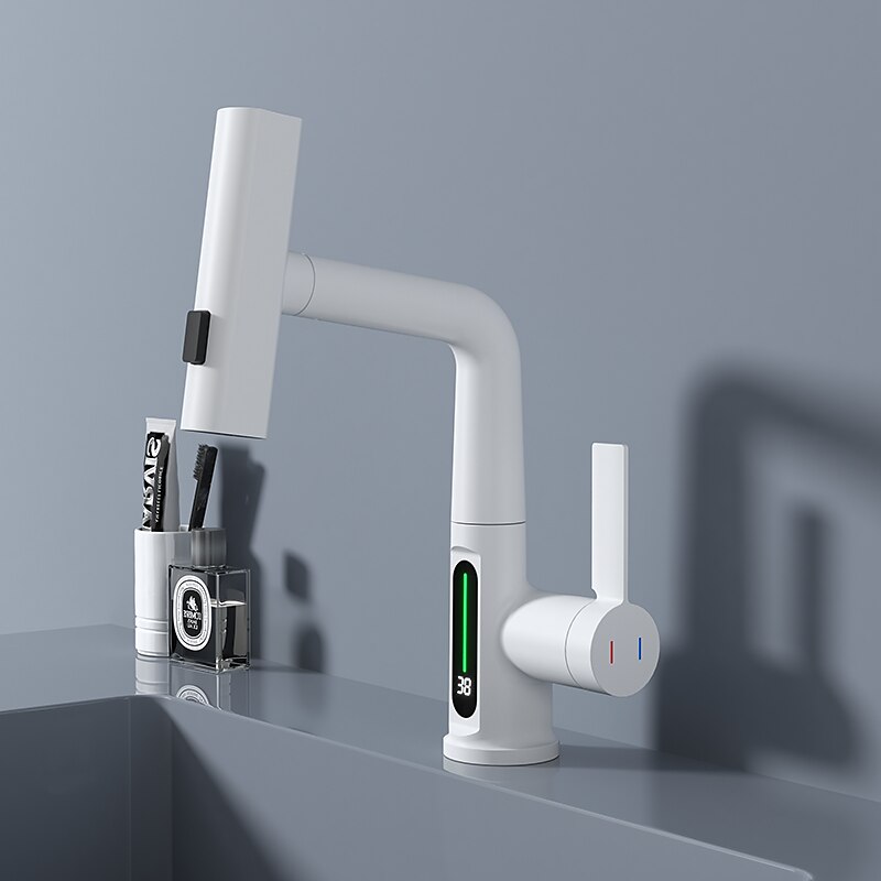 Vaskekran for baderom - Roterbar / Trekk ut / LED galvanisert / Malte overflater Centersat Enkelt Håndtak Et HullBath Taps 2025 - $145.99 –P3