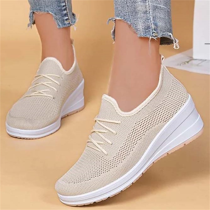 Damen Turnschuhe Schuhe mit innerer Höhenerhöhung Outdoor Täglich Feste Farbe Sommer Keilabsatz Runde Zehe Sport Brautkleider schlicht Komfort Rennen Wanderschuhe Fliegendes Weben Gummiband Schwarz 2025 - $29.99 –P6