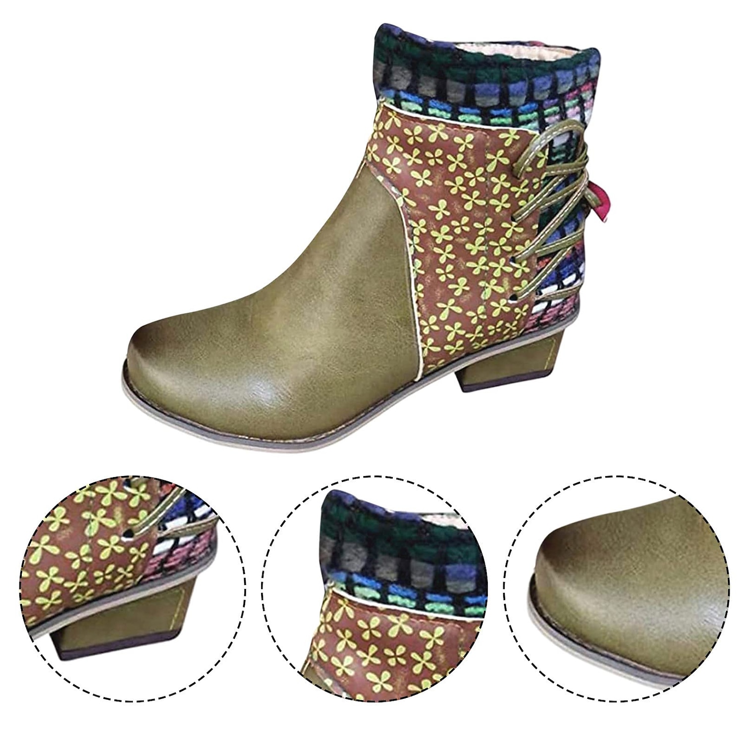 cizme boho chic de damă cu mozaic colorat și fermoar – cizme cu șireturi în stil vintage pentru toamnă și iarnă 2025 - $59.99 –P4