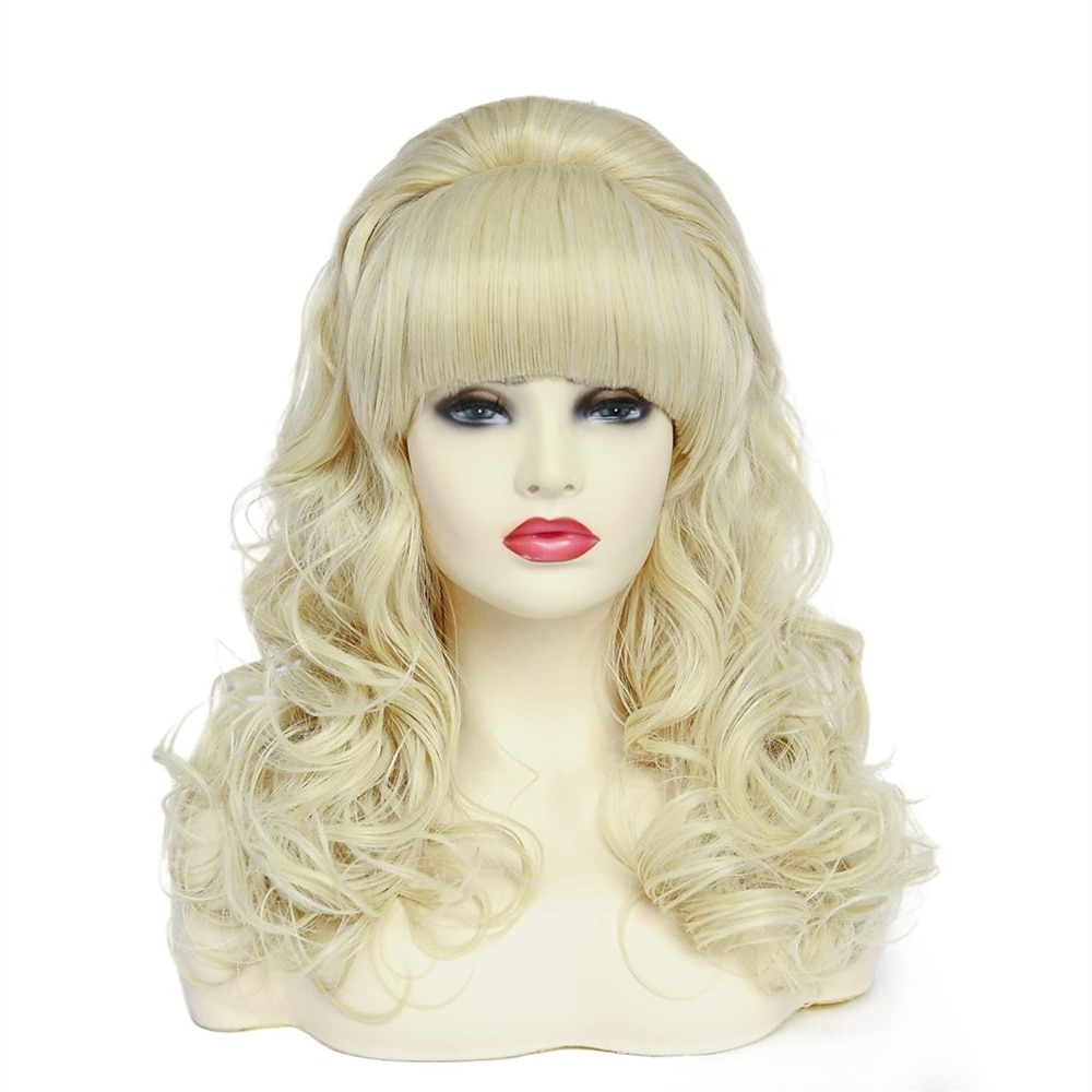 Dlouhá vlnitá blond paruka s ofinou velká bouffant včelí úl paruky pro ženy vhodná na kostým z 80. let nebo karnevalovou párty paruky na Halloween 2025 - $26.99 –P2
