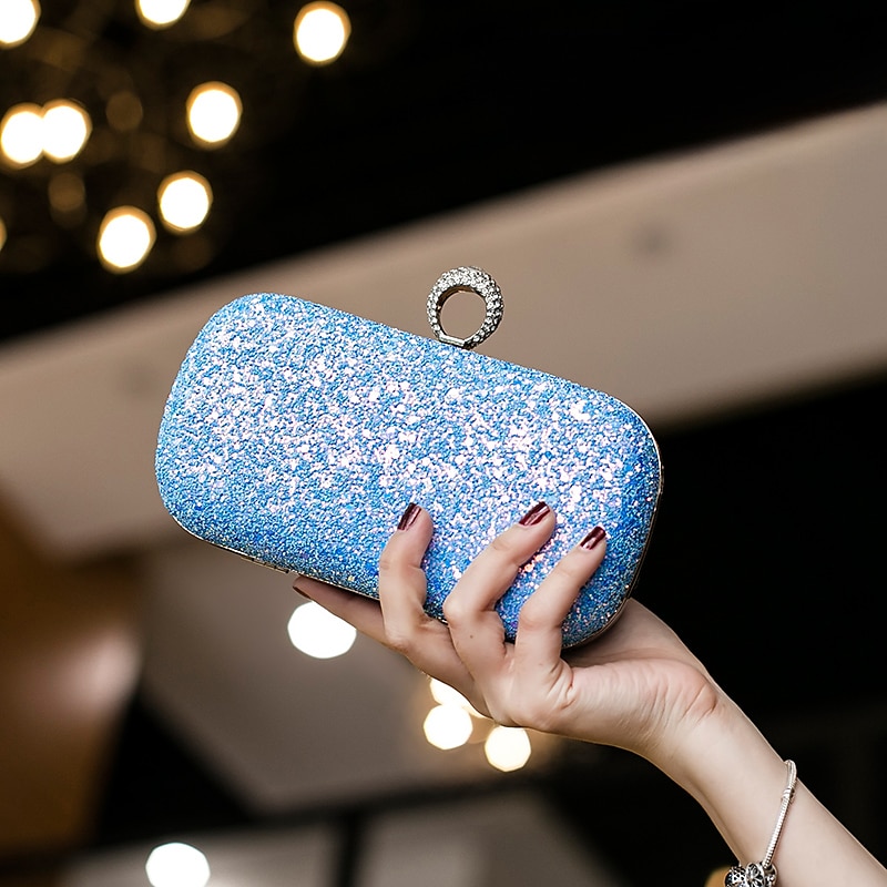 Women's Clutch Evening Bag Wristlet Clutch Bags PU Leather Party Bridal Shower Holiday Rhinestone Large Capacity Lightweight Durable Solid Color Small white Small black Small blue 2025 - $26.99 –P9