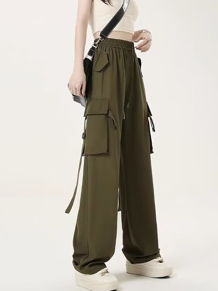 Women's Cargo Pants Wide Leg Pants Trousers Full Length Pocket Baggy Micro-elastic High Rise Fashion Streetwear Street Daily Wear Black Pink S M Fall Winter 2023 - US $19.99 –P10