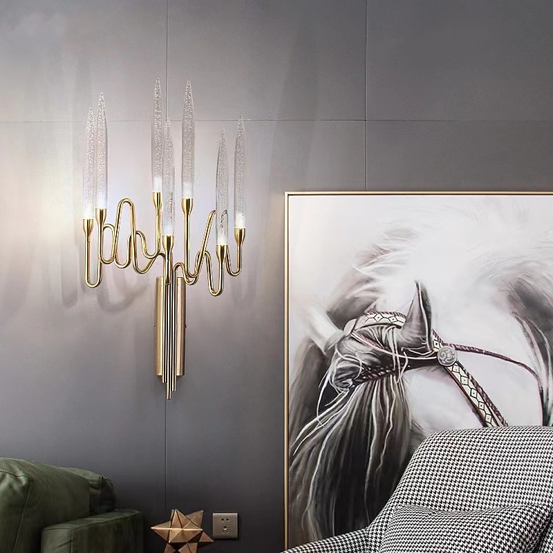 luces de pared de interior de cristal k9 7 cabezas de oro led aplique de pared de estilo nórdico sala de estar tiendas cafés acero blanco cálido luz de pared blanco cálido 110-240v 2026 - $630.69 –P6