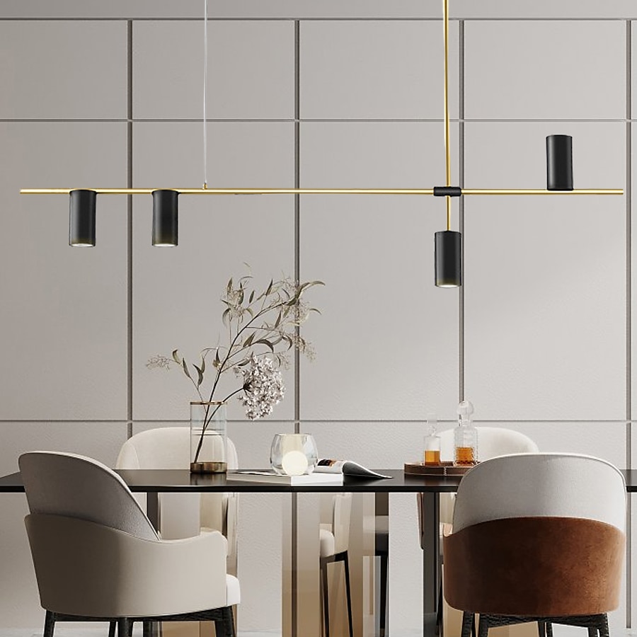 luci isola cucina lampada a sospensione moderna lampada a sospensione lineare industriale moderna a 5 teste per soggiorno, isola cucina, finitura oro e paralume nero, lampadina inclusa 110-240v del 2025 a $300.69 –P13