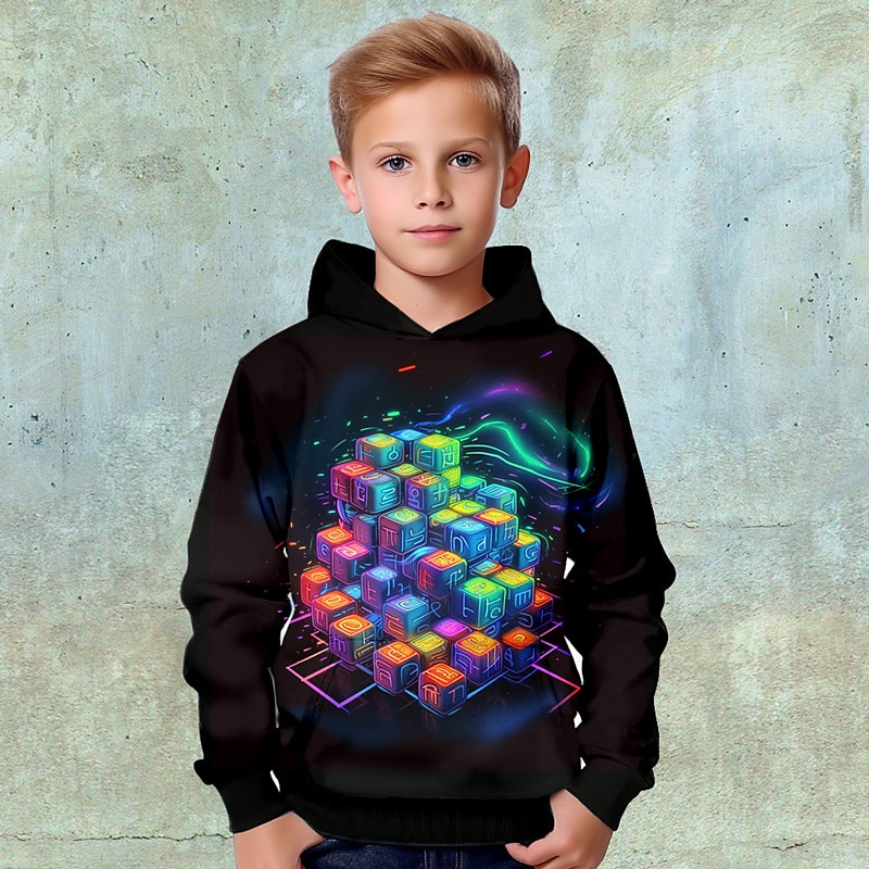 Pojkar 3D Grafisk Geometrisk Färgblock Huvtröja Långärmad 3D-tryck Vår Höst Vinter Mode Streetwear Häftig Barn 3-12 år Utomhus Ledigt Dagligen Normal 2025 - $18.99 –P6