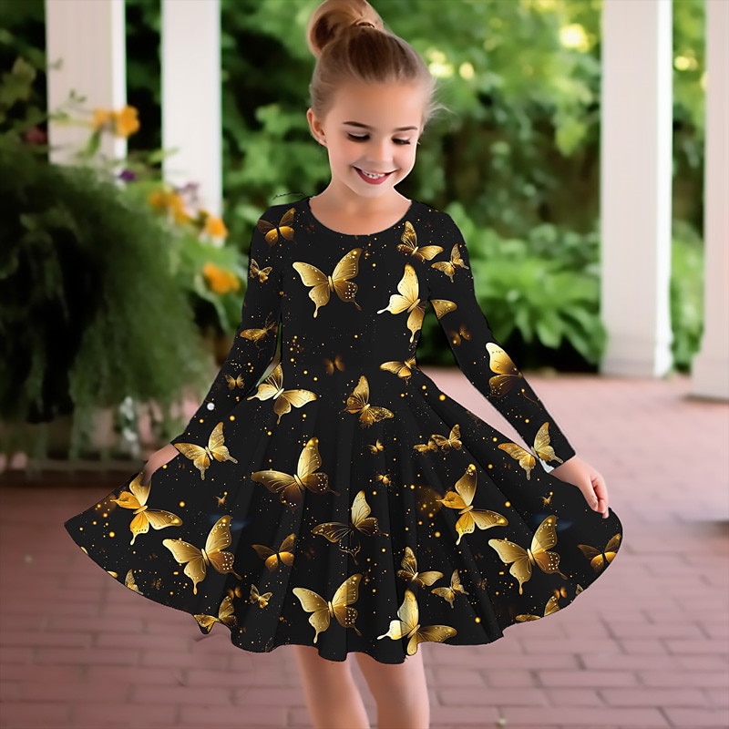 ragazze' 3D Farfalla Vestito Manica lunga Stampa 3D Autunno Inverno Sportivo Giornaliero Per eventi stile sveglio Informale Bellissimo Bambino 3-12 anni Abito casual Abito linea A Sopra il ginocchio del 2025 a $17.49 –P3