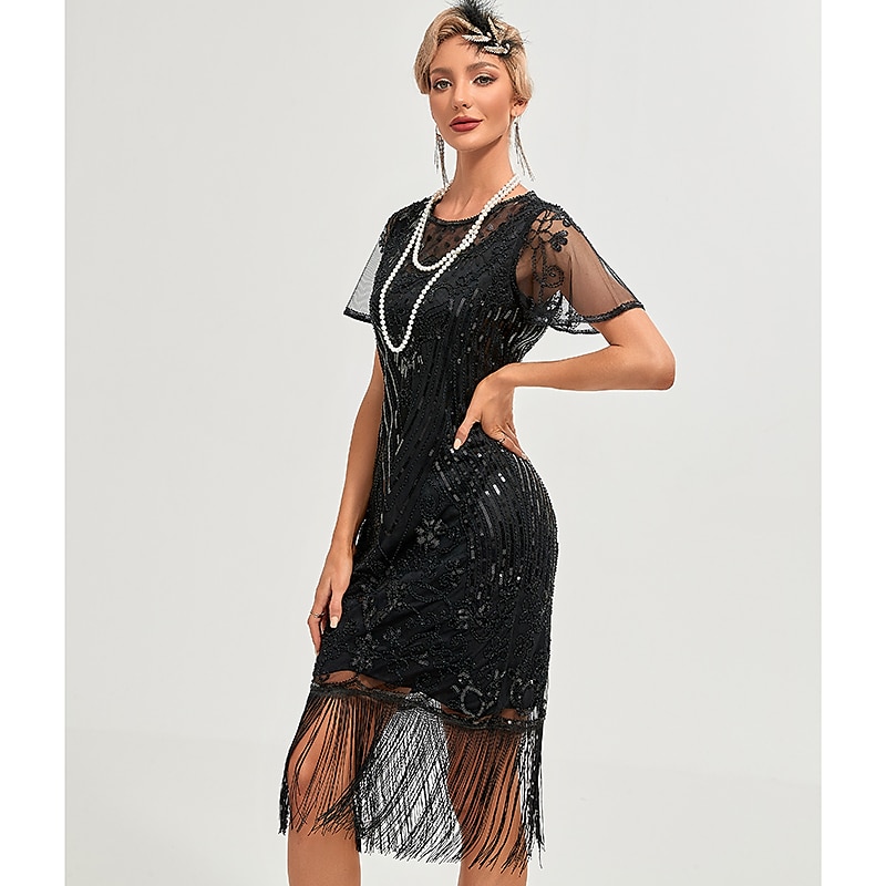 Roaring 20s 1920s Vacation Dress Flapper Dress Dress Masquerade The Great Gatsby Charleston Gentlewoman Sequins Tassel Fringe Women's New Year Masquerade Wedding Party Wedding Guest Adults' Dress 2025 - $51.99 –P18