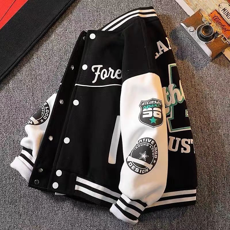 Barn Pojkar Baseballjackor Ytterkläder Färgblock Bokstav Rand Långärmad Ficka Täcka Skola Sport Mode Streetwear Svart Grön Höst Vinter 7-13 år 2025 - $22.99 –P5