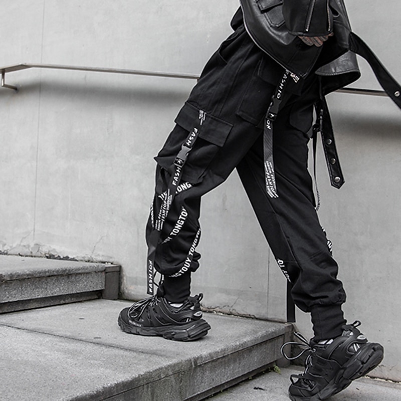 Homens Calças Cargo Techwear Com Cordão Bolsos Tecido Conforto Macio Ao ar livre Diário Para Noite Moda Casual Preto Micro-Elástica de 2026 por $25.99 –P8