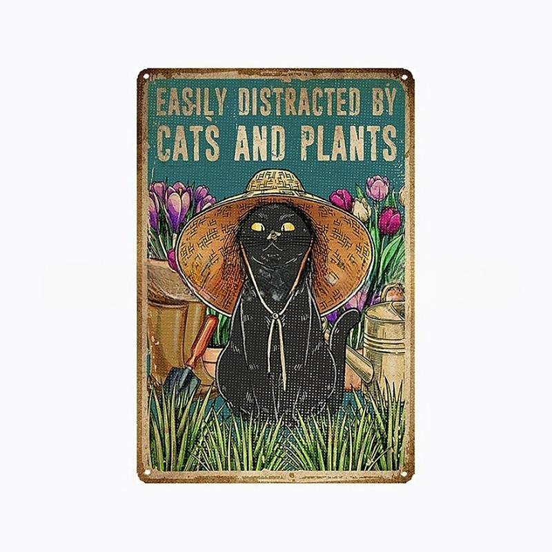 1db retro fém bádogtábla macska boros bádog tábla vintage konyhai táblák fali dekoráció, festmény fali akasztó lakberendezéshez fali művészet fém bádogtábla 20x30cm/8''x12'' 2026 - GBP £10.87 –P20