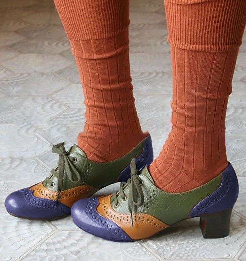 Damen Absätze Pumpen Bullock Schuhe Wingtip-Schuhe Vintage-Schuhe Party Outdoor Täglich Farbblock Sommer Konischer Absatz Runde Zehe Elegant Urlaub Kuschelig Leder Schnalle Schwarz Gelb Purpur 2025 - $54.99 –P3