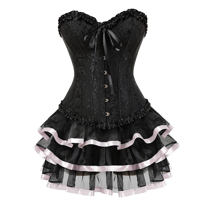 Retro Vintage Outfits Masquerade Pleated Drawstring Tummy Control Jacquard Women's Halloween Carnival Masquerade Performance Party Halloween Adults' Skirt Corset 2025 - $38.99 –P2
