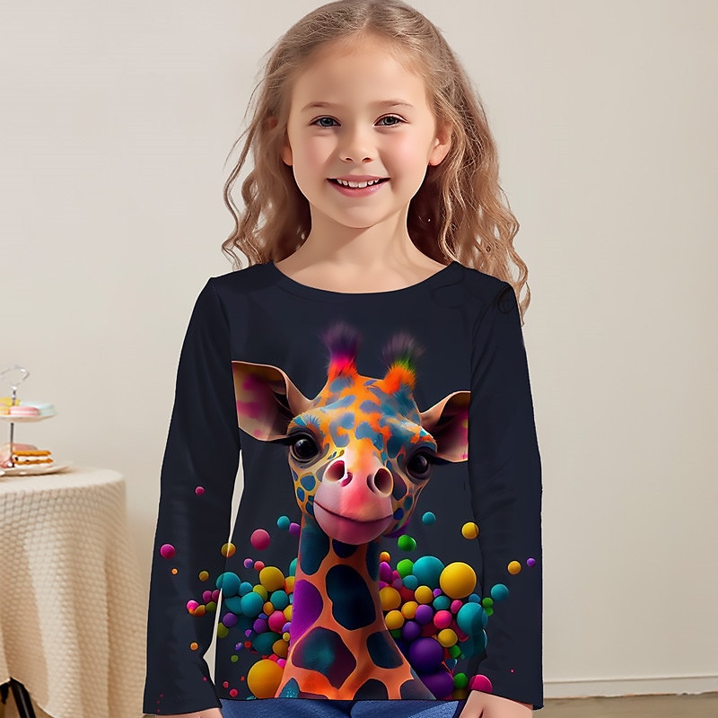 Dla dziewczynek 3D Graficzny Zwierzę Żyrafa Podkoszulek T-shirt Długi rękaw Druk 3D Lato Jesień Aktywny Moda Śłodkie Dzieci 3-12 lat Na zewnątrz Codzienny Regularny 2025 - $13.99 –P1
