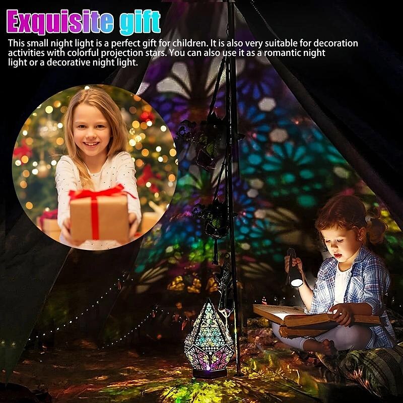 Wooden Bohemian Floor Lamp, USB Charging Hollow Geometric Colorful Lamp Retro Bohemian Light Lamp, LED Colorful Diamond Shaped Lights 3D Projection Night Lamp Desk Lamp Home Decor 2025 - $19.99 –P5