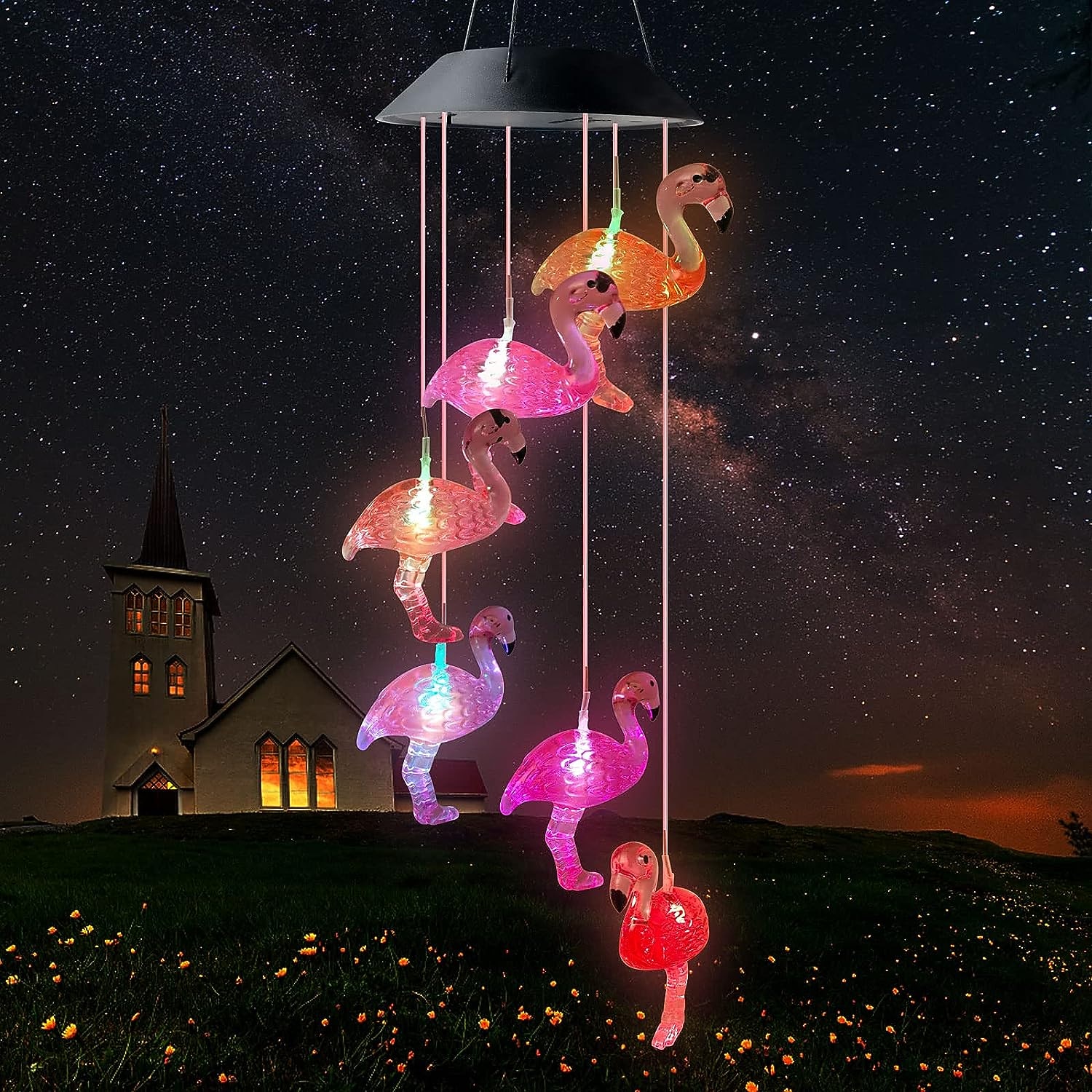 sinos de vento solar lâmpada luz ao ar livre à prova d'água flamingos pátio jardim natal casa pátio varanda paisagem luzes decorativas de 2026 por $25.99 –P1